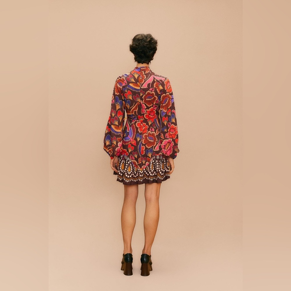 FARM Rio Floral Long Sleeve Dress - Red Brown Purple - Picture 2 of 12